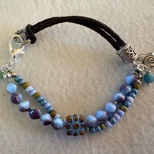 Handcrafted Czech Glass Bracelet with Leather Band